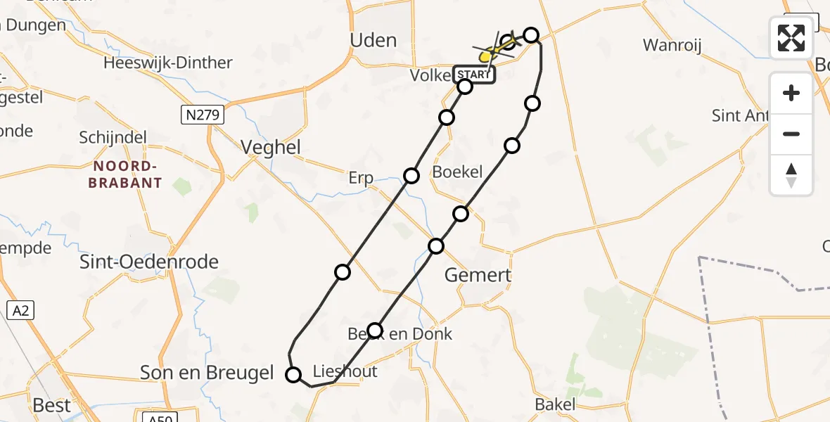 Routekaart van de vlucht: Lifeliner 3 naar Vliegbasis Volkel