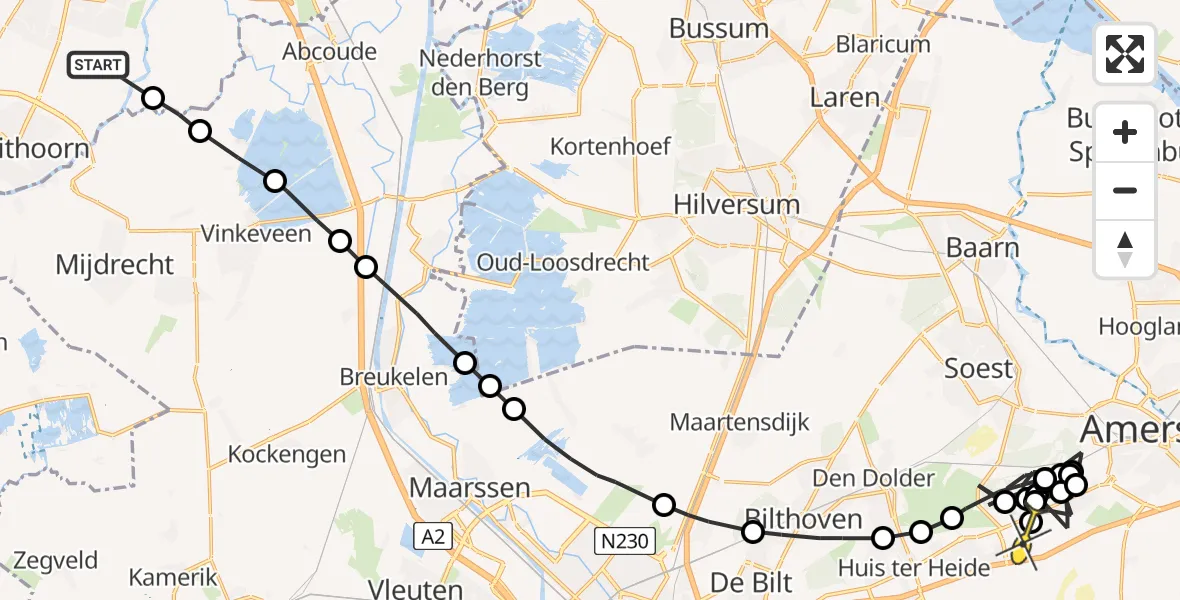 Routekaart van de vlucht: Politieheli naar Soesterberg