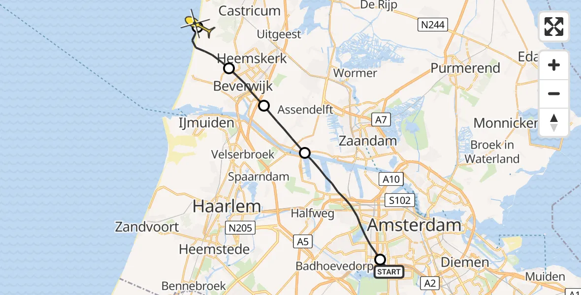 Routekaart van de vlucht: Lifeliner 1 naar Castricum