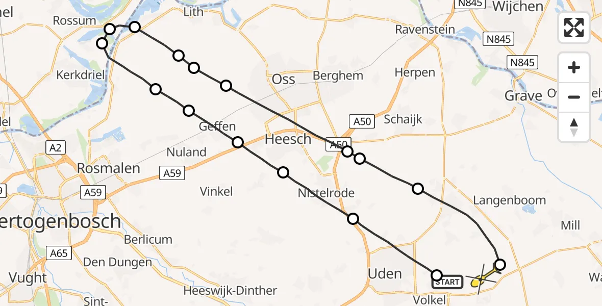 Routekaart van de vlucht: Lifeliner 3 naar Vliegbasis Volkel