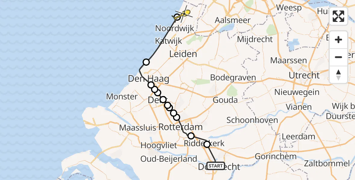 Routekaart van de vlucht: Politieheli naar Noordwijk