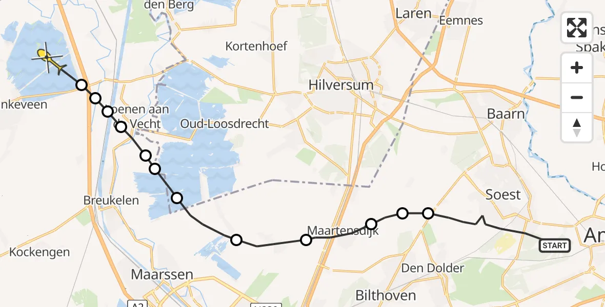 Routekaart van de vlucht: Politieheli naar Vinkeveen