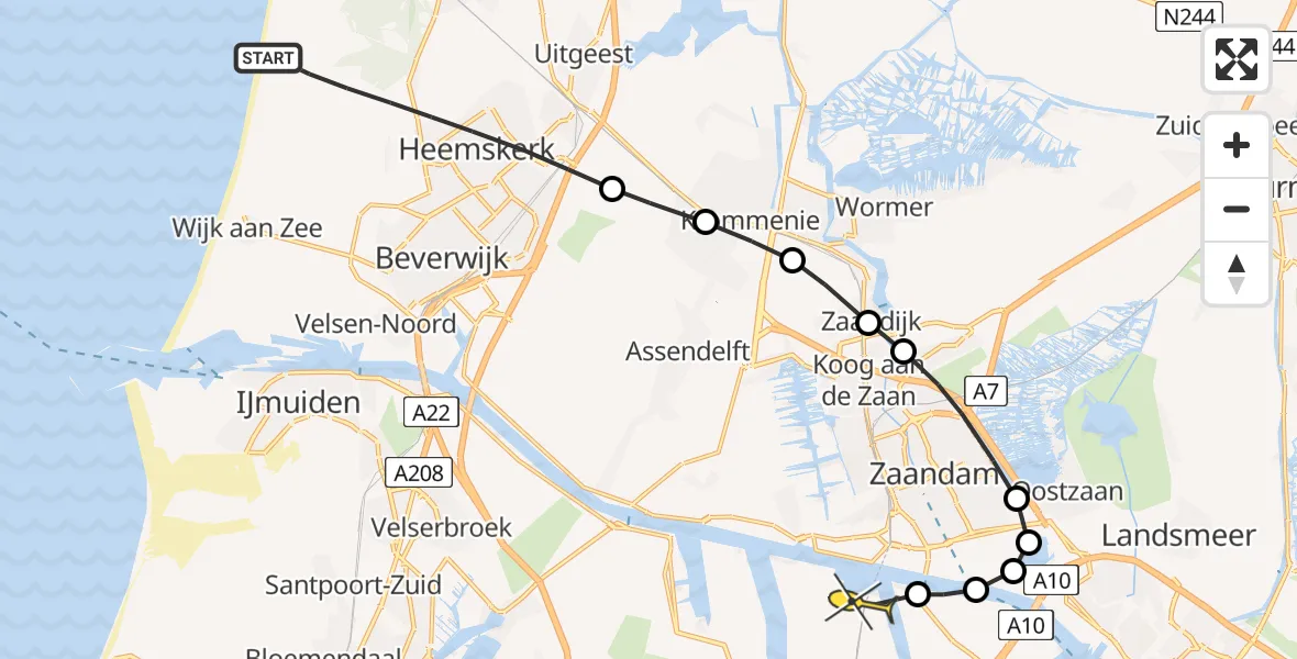 Routekaart van de vlucht: Lifeliner 1 naar Amsterdam Heliport