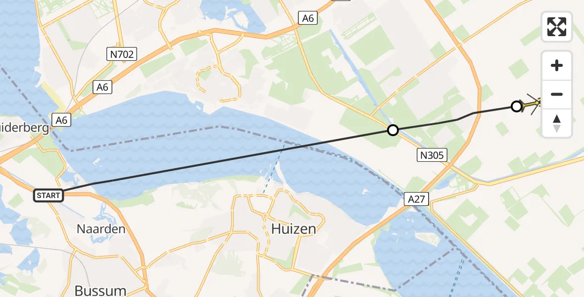 Routekaart van de vlucht: Politiehelikopter naar Zeewolde