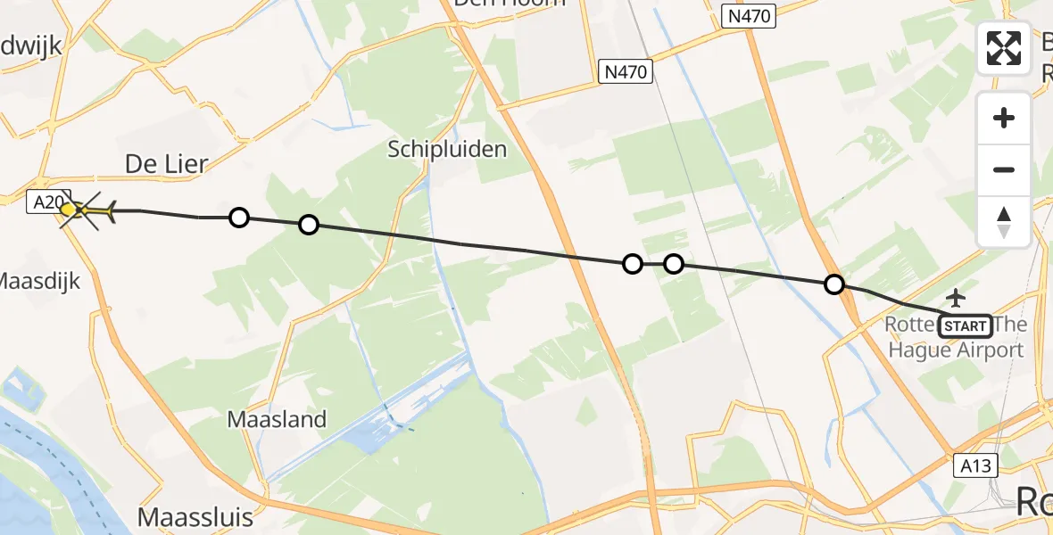 Routekaart van de vlucht: Lifeliner 2 naar De Lier