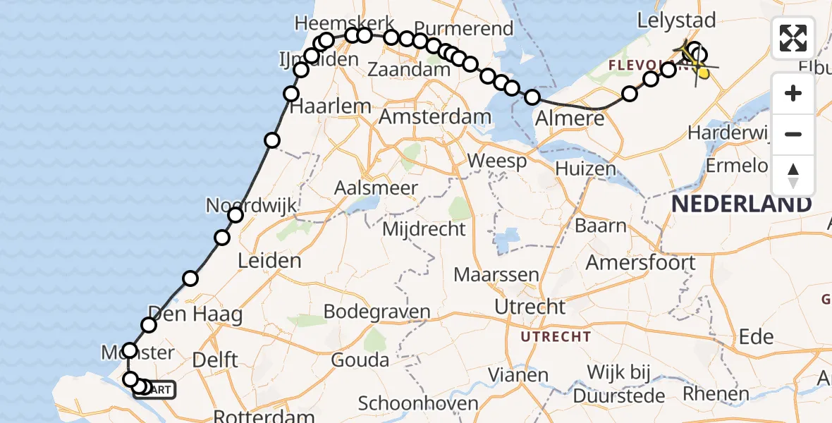 Routekaart van de vlucht: Traumaheli naar Lelystad Airport