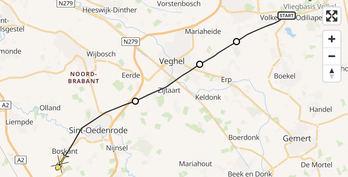 Routekaart van de vlucht: Politiehelikopter naar Sint-Oedenrode