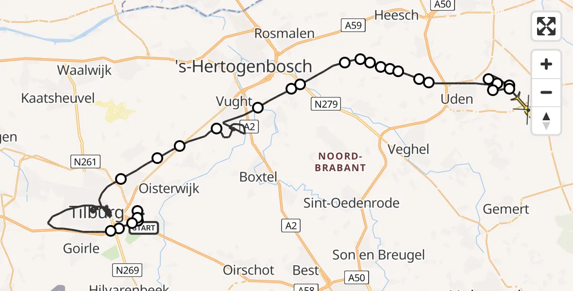 Routekaart van de vlucht: Politiehelikopter naar Volkel
