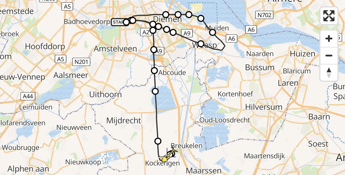 Routekaart van de vlucht: Lifeliner 1 naar Kockengen