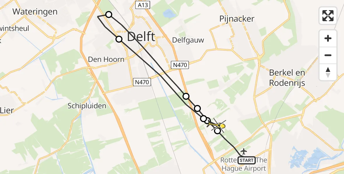 Routekaart van de vlucht: Traumaheli naar Rotterdam