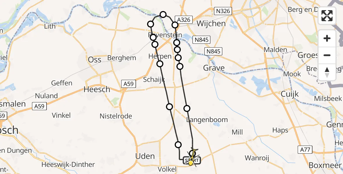 Routekaart van de vlucht: Lifeliner 3 naar Vliegbasis Volkel