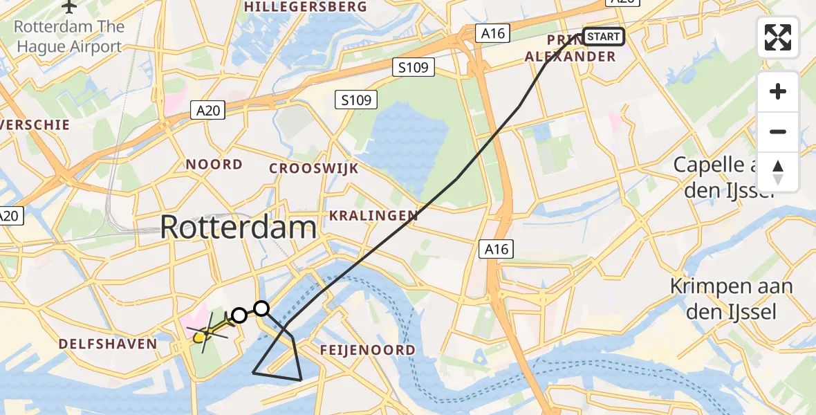 Routekaart van de vlucht: Lifeliner 2 naar Erasmus MC