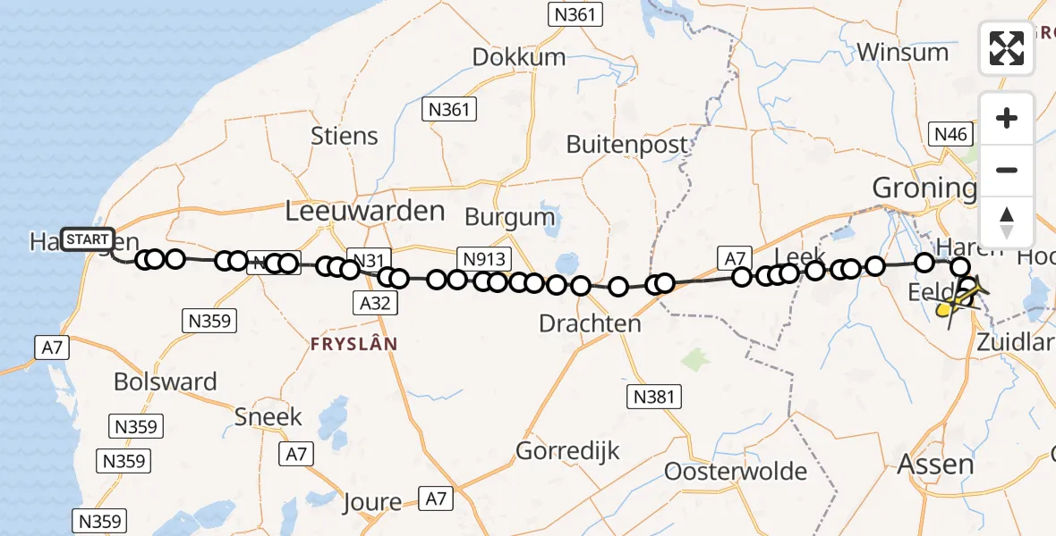 Routekaart van de vlucht: Lifeliner 4 naar Groningen Airport Eelde