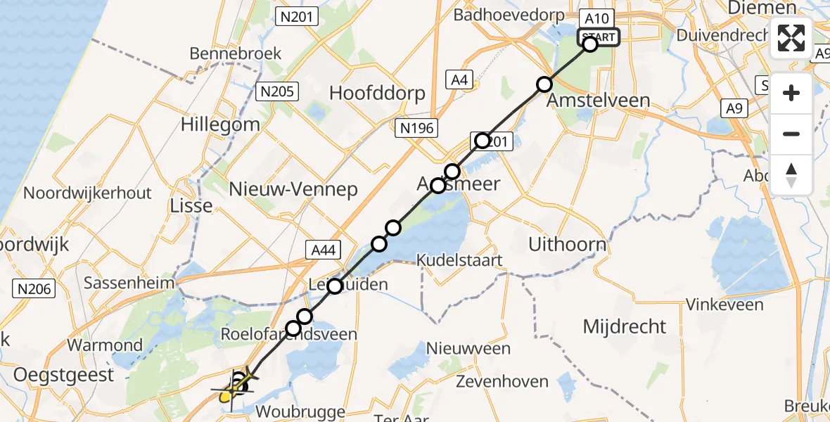 Routekaart van de vlucht: Lifeliner 1 naar Rijpwetering