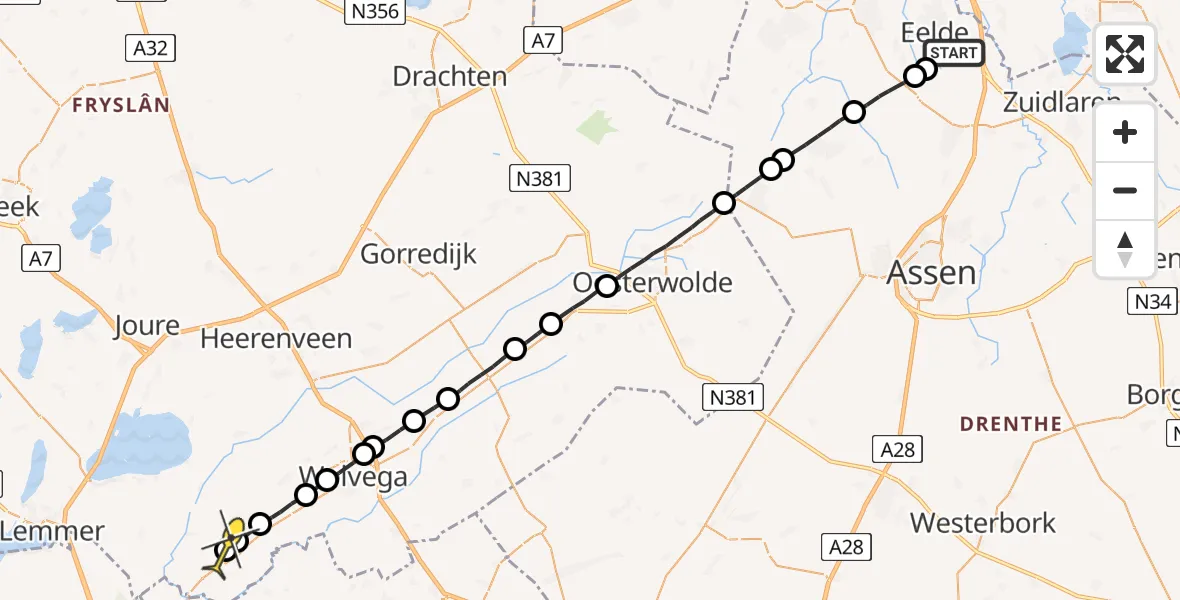 Routekaart van de vlucht: Lifeliner 4 naar Munnekeburen