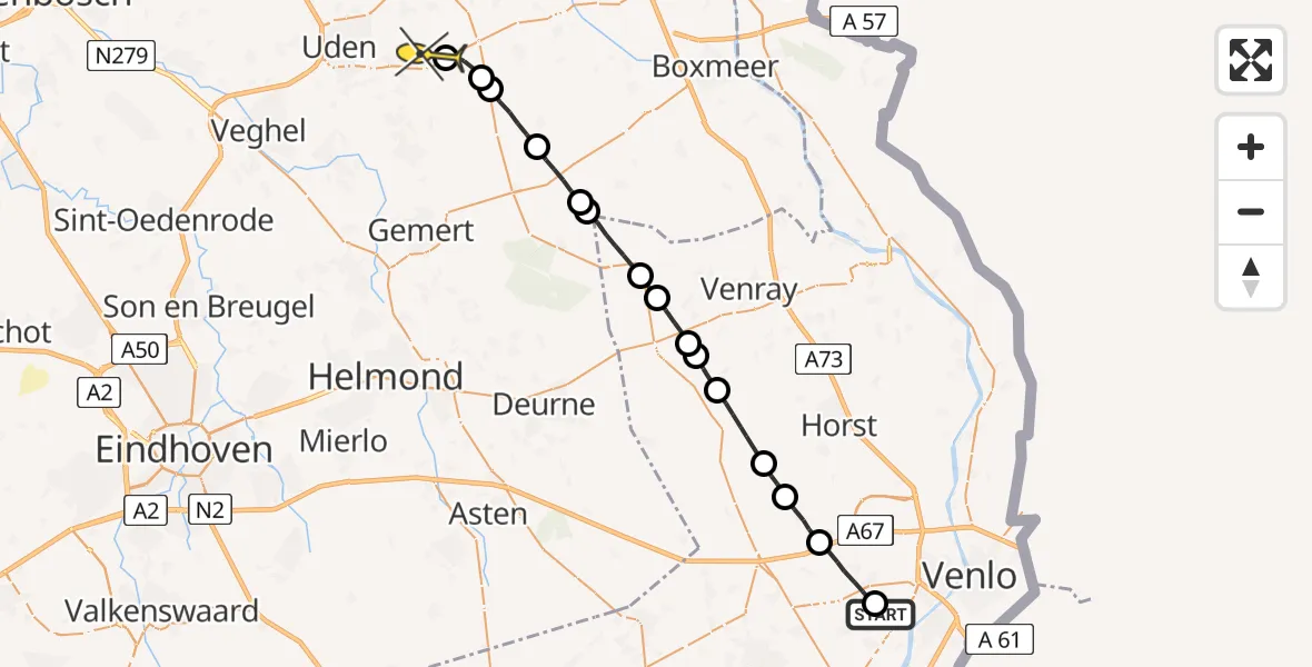 Routekaart van de vlucht: Lifeliner 3 naar Vliegbasis Volkel