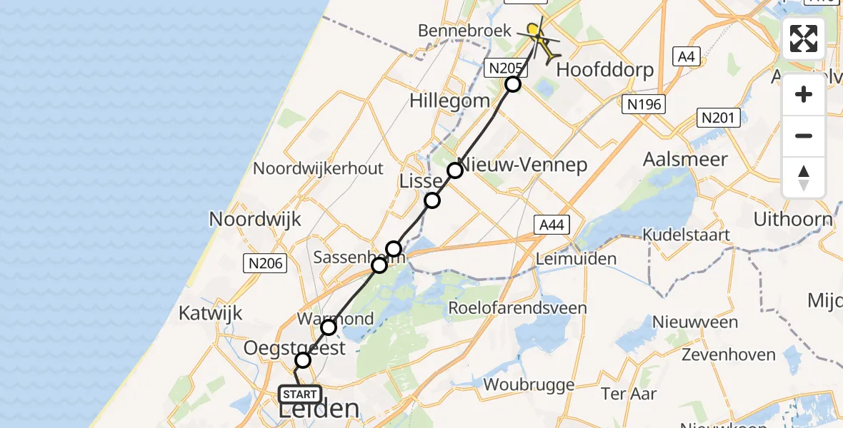 Routekaart van de vlucht: Lifeliner 1 naar Hoofddorp