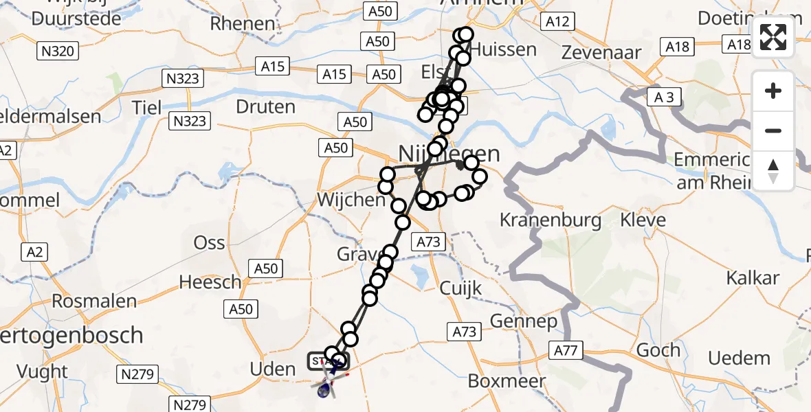Vluchtroute Politiehelikopter Vliegbasis Volkel - Vliegbasis Volkel, 27 juni 2023, 19:08