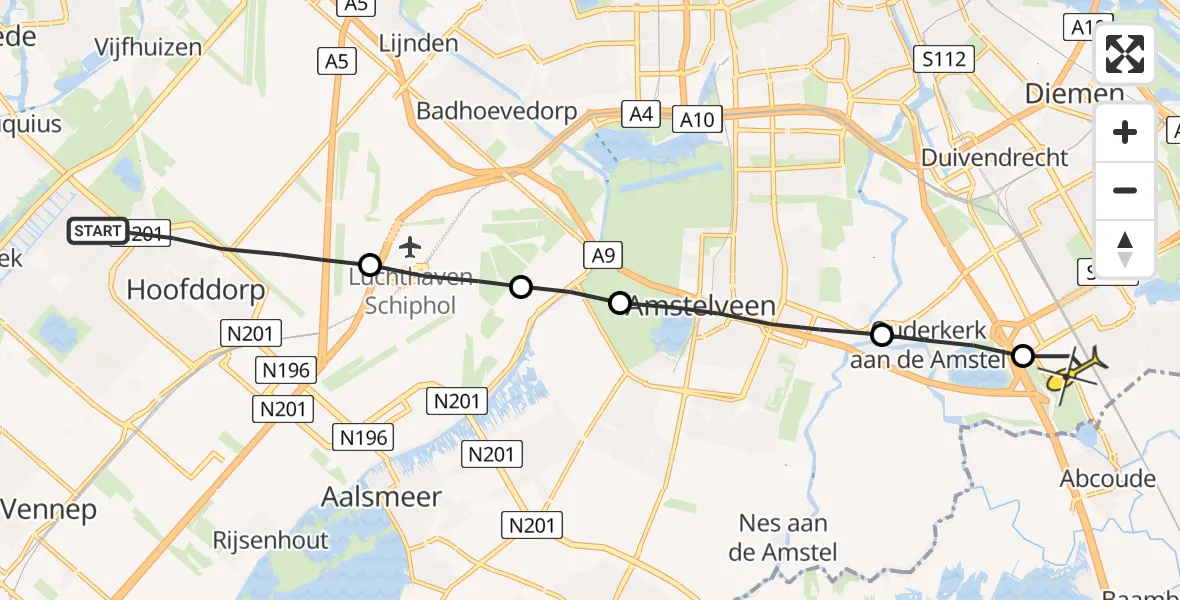 Routekaart van de vlucht: Lifeliner 1 naar Academisch Medisch Centrum (AMC)