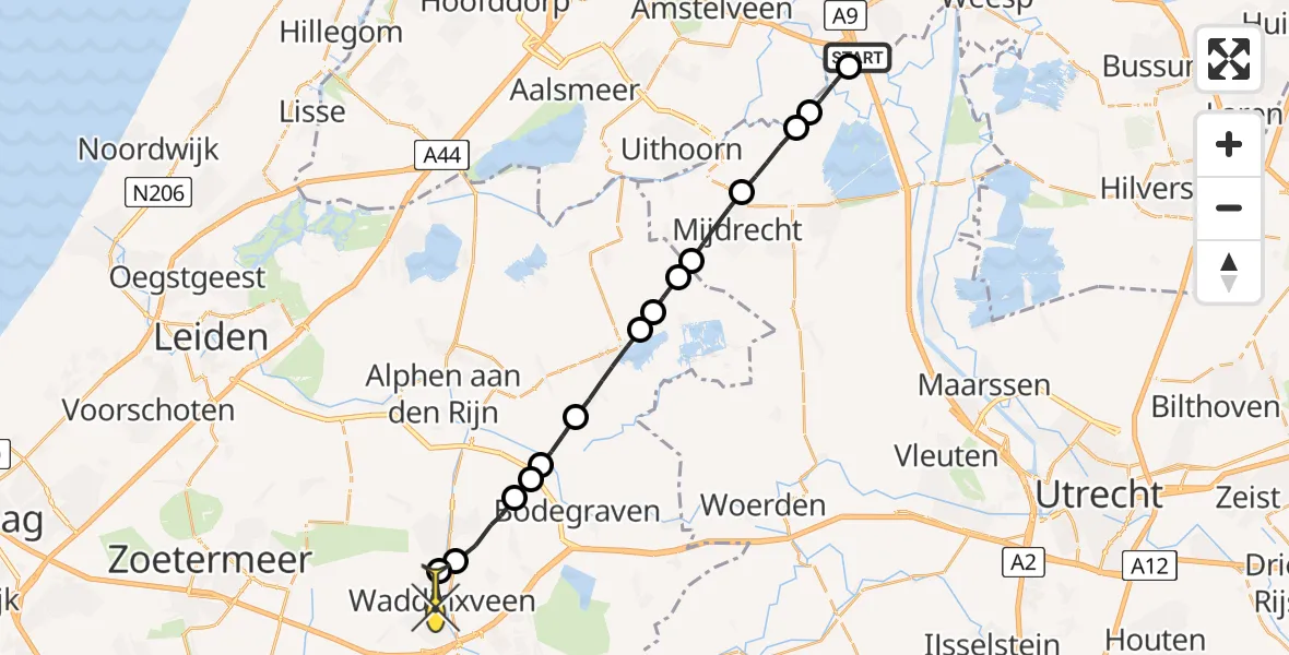 Routekaart van de vlucht: Lifeliner 1 naar Waddinxveen