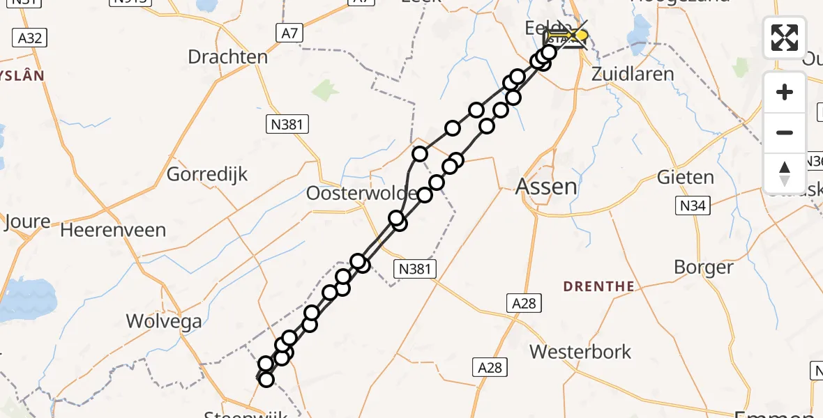 Routekaart van de vlucht: Lifeliner 4 naar Groningen Airport Eelde