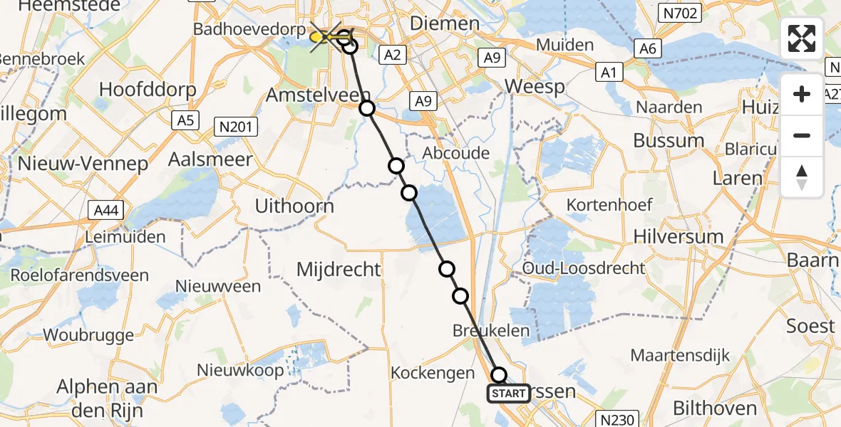 Routekaart van de vlucht: Lifeliner 1 naar VU Medisch Centrum Amsterdam