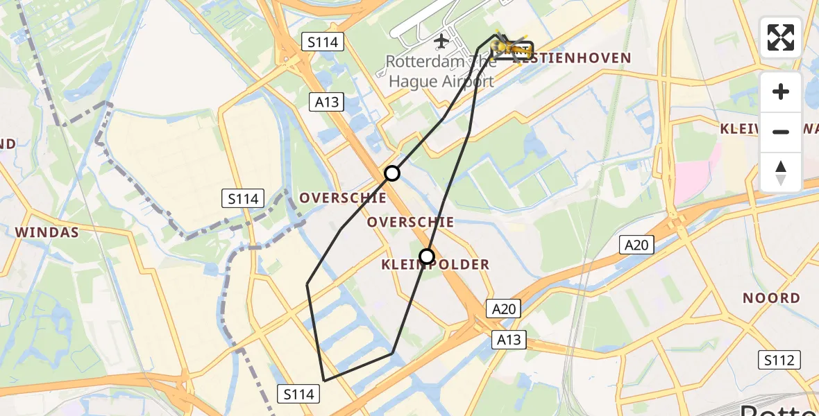 Vluchtroute Traumahelikopter Rotterdam The Hague Airport - Rotterdam The Hague Airport, 27 juni 2023, 22:38