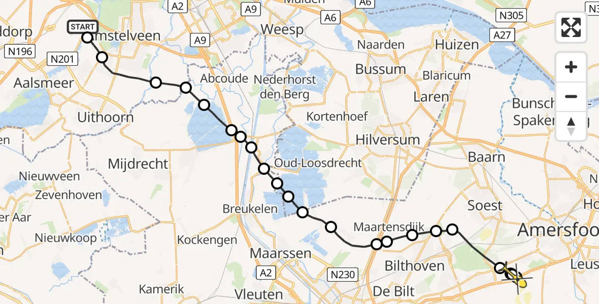 Routekaart van de vlucht: Politieheli naar Amersfoort