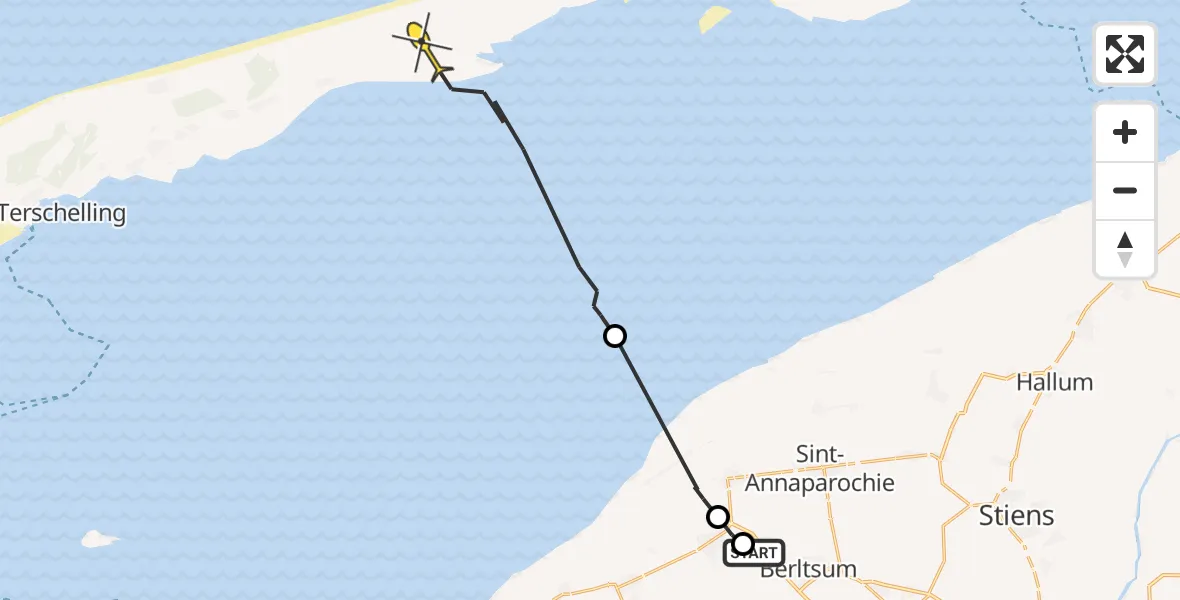 Routekaart van de vlucht: Ambulanceheli naar Oosterend