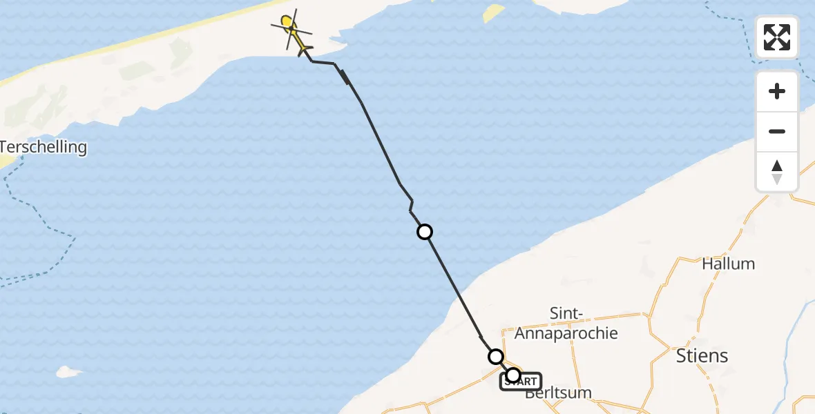 Routekaart van de vlucht: Ambulancehelikopter naar Oosterend