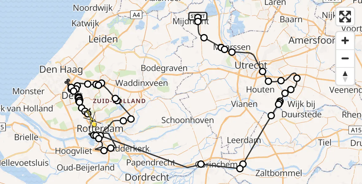 Routekaart van de vlucht: Politiehelikopter naar Rotterdam The Hague Airport