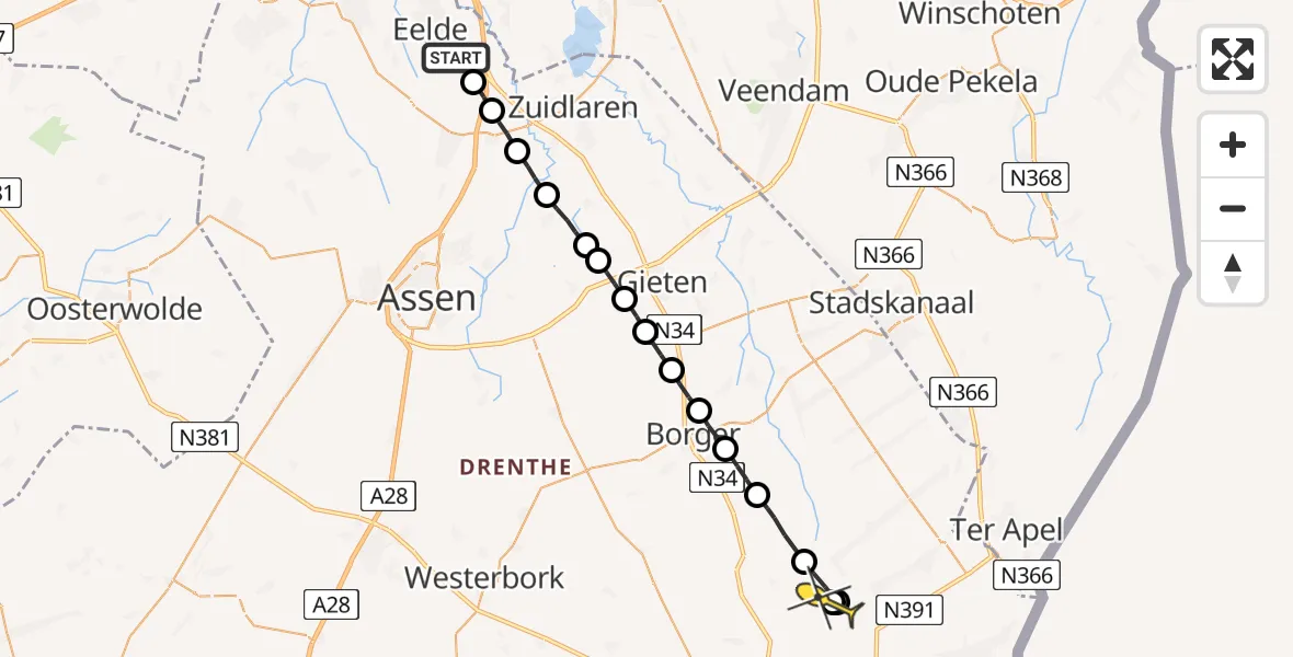 Routekaart van de vlucht: Lifeliner 4 naar Valthe