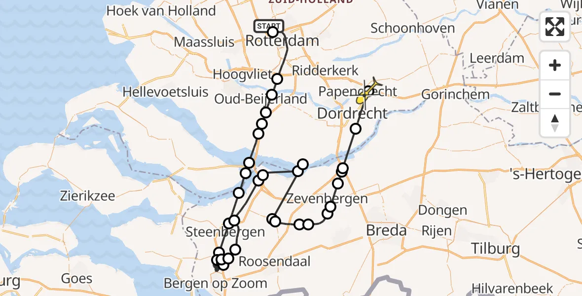 Routekaart van de vlucht: Politieheli naar Papendrecht