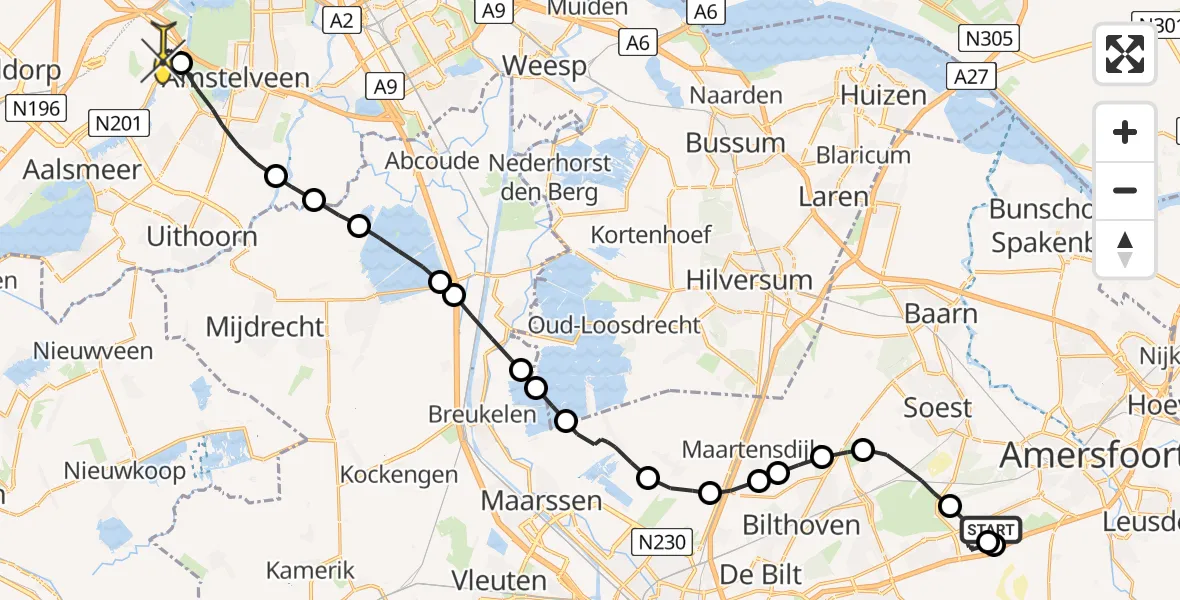 Routekaart van de vlucht: Politieheli naar Schiphol