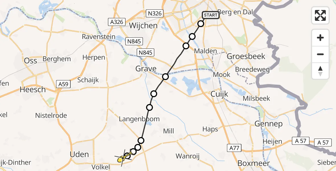 Routekaart van de vlucht: Lifeliner 3 naar Vliegbasis Volkel