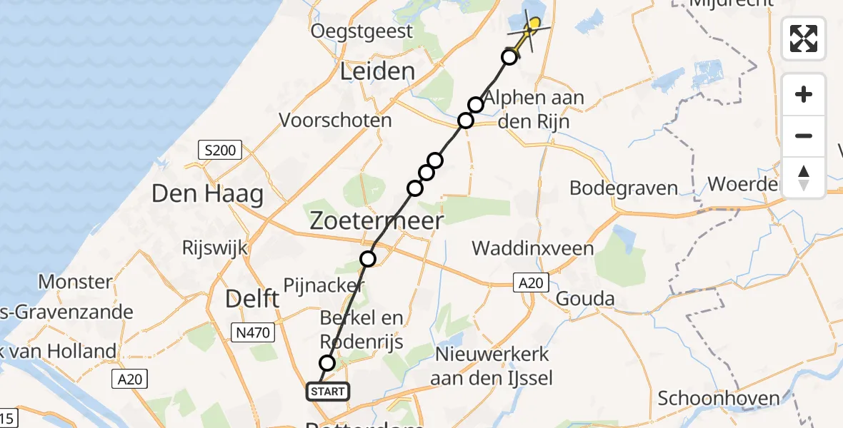 Routekaart van de vlucht: Politieheli naar Woubrugge
