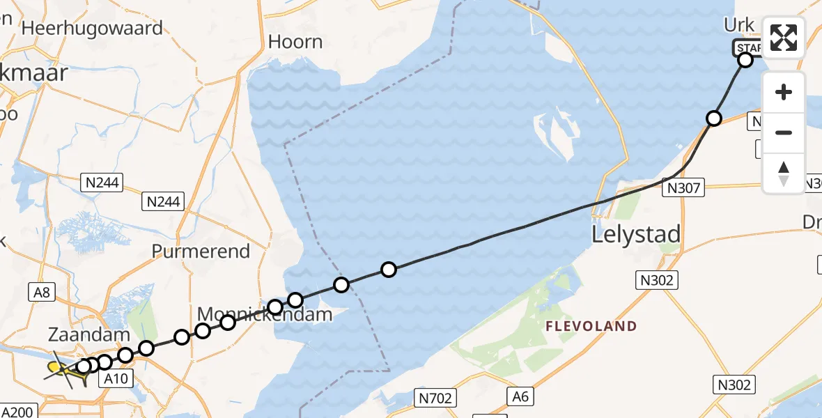 Routekaart van de vlucht: Lifeliner 1 naar Amsterdam Heliport