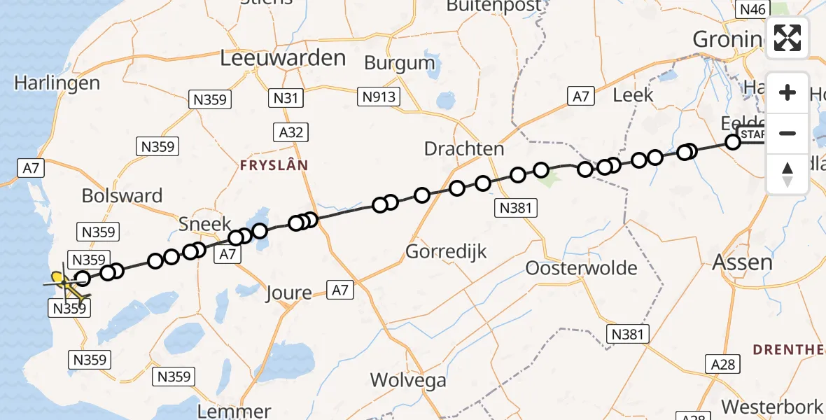 Routekaart van de vlucht: Lifeliner 4 naar Workum