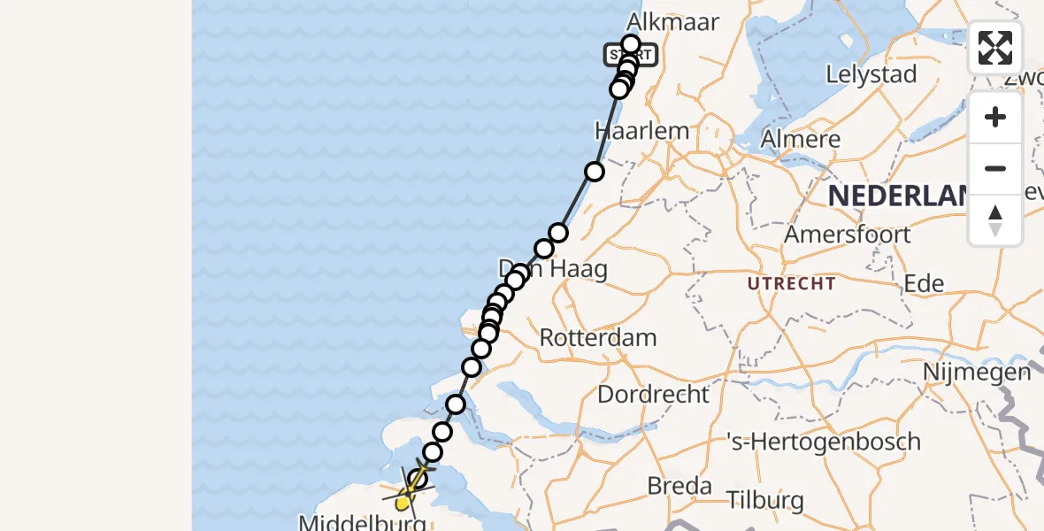 Routekaart van de vlucht: Politieheli naar Colijnsplaat