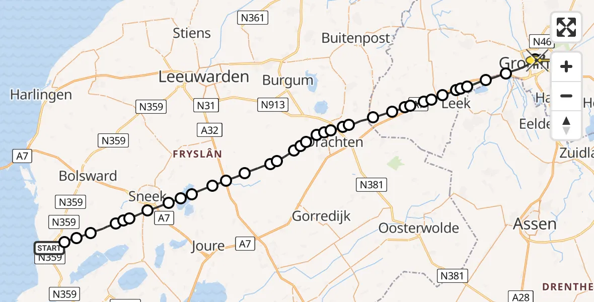 Routekaart van de vlucht: Lifeliner 4 naar Universitair Medisch Centrum Groningen