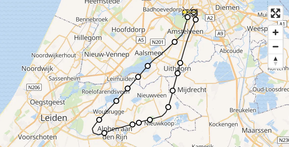 Routekaart van de vlucht: Lifeliner 1 naar VU Medisch Centrum Amsterdam