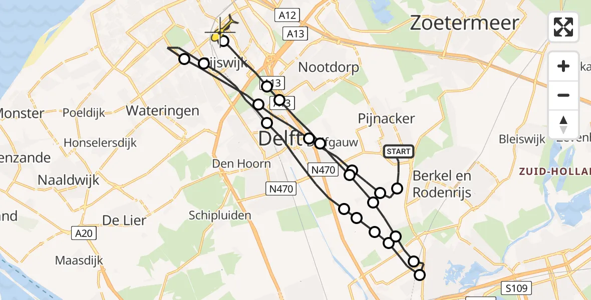 Routekaart van de vlucht: Lifeliner 2 naar Den Haag