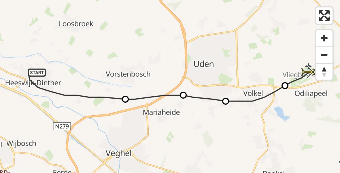 Routekaart van de vlucht: Lifeliner 3 naar Vliegbasis Volkel