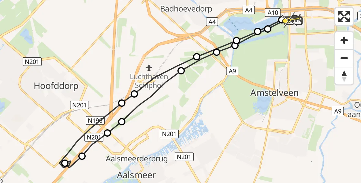 Routekaart van de vlucht: Lifeliner 1 naar VU Medisch Centrum Amsterdam