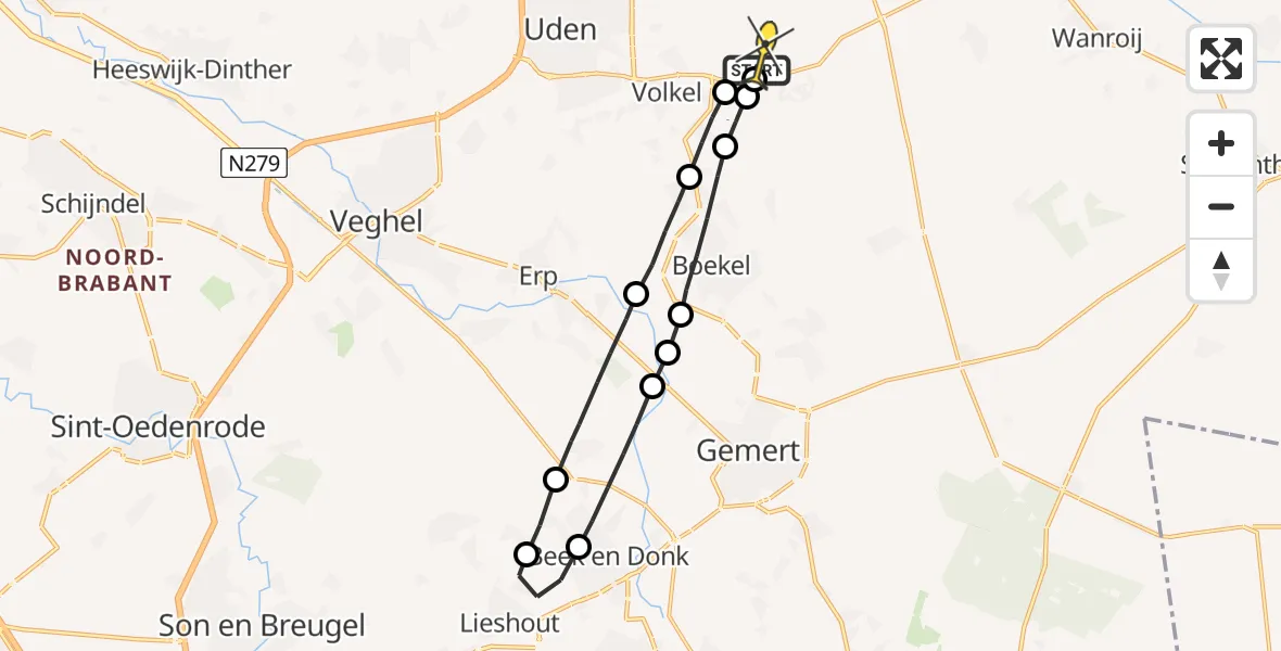 Routekaart van de vlucht: Lifeliner 3 naar Vliegbasis Volkel