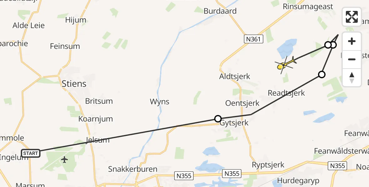 Routekaart van de vlucht: Ambulanceheli naar Readtsjerk