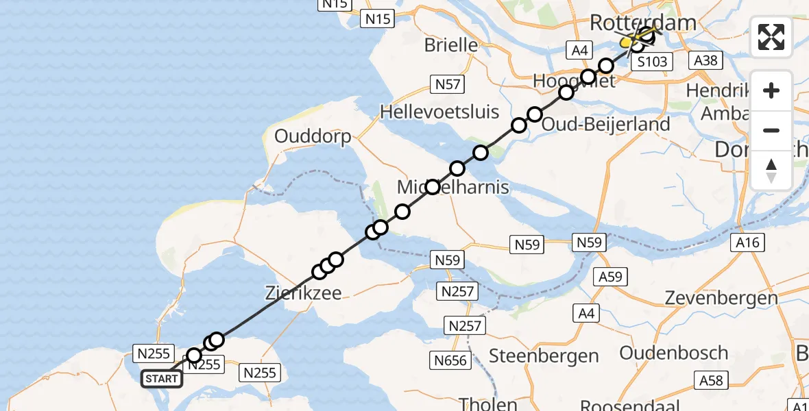 Routekaart van de vlucht: Lifeliner 2 naar Erasmus MC