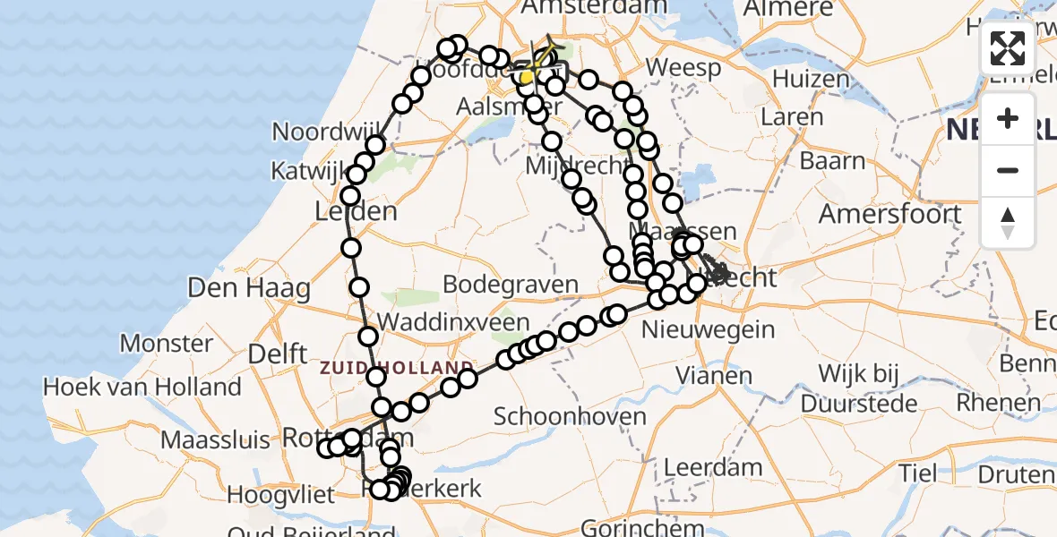 Routekaart van de vlucht: Politieheli naar Schiphol