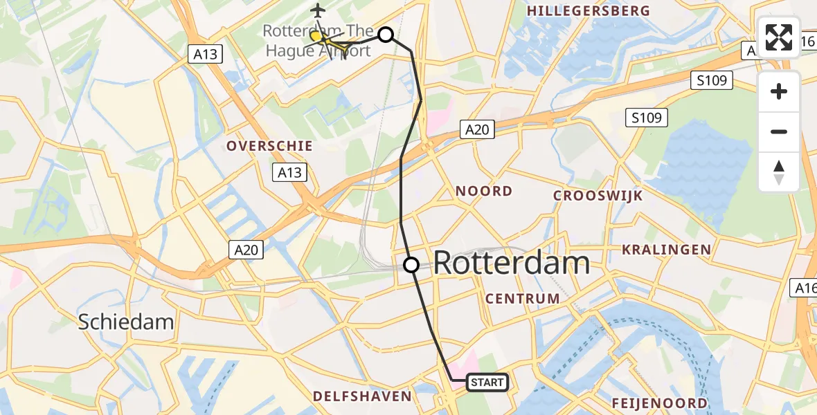 Routekaart van de vlucht: Lifeliner 2 naar Rotterdam The Hague Airport