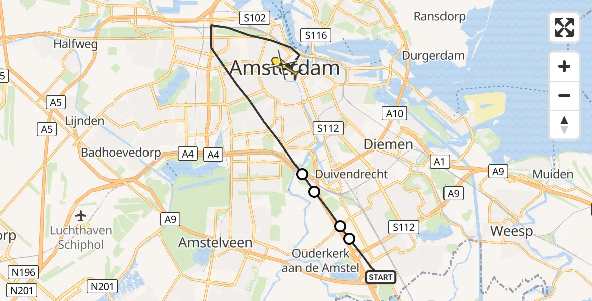 Routekaart van de vlucht: Lifeliner 1 naar Amsterdam